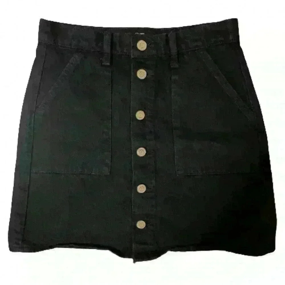 Lucky Brand Dark Blue Cotton Canvas Button Front Utility  Mini Skirt